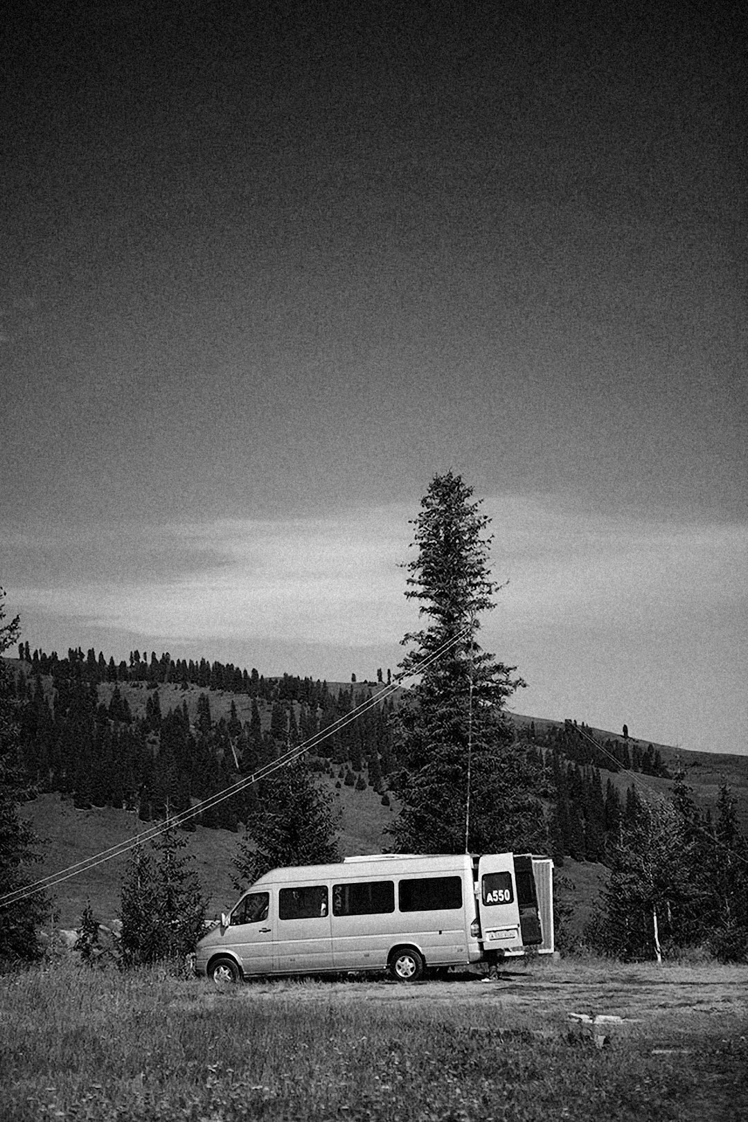 Outside broadcast van with satellite mast raised